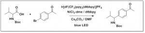 Chemical reaction scheme with blue LED.