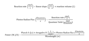 Chemical equations with reaction rates and formulas.