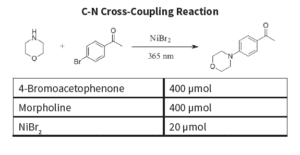 A table with the chemical formula for c-n cross coupling reaction.