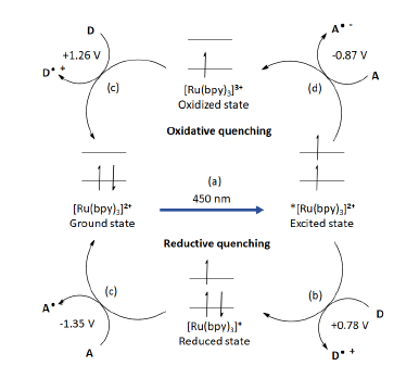 Illustrates the process of oxidative and reductive quenching