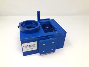 A blue box with a hole in the middle of it.