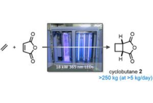 A picture of an image with the chemical formula for cyclobutane.