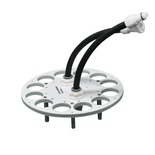 White circular device with two hoses.