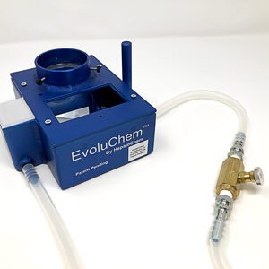 A blue device with a hose attached to it.