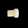 A white plastic nut is shown on the black background.