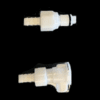 Two white plastic couplings are shown on a black background.