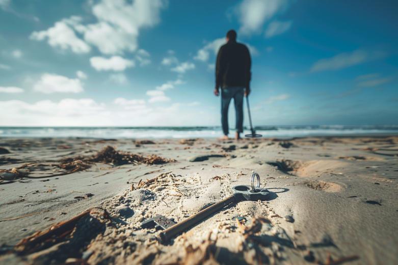 A man standing on the beach with his back turned.