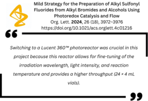Alkyl sulfonyl fluorides photoreactor project summary.
